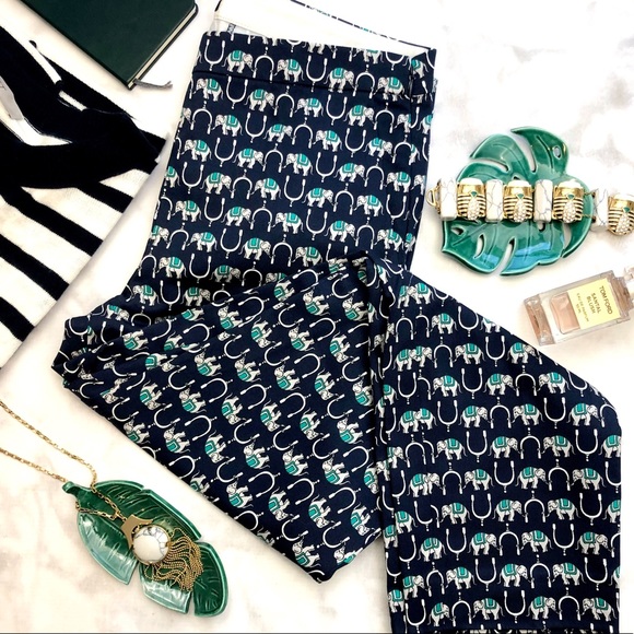 J. Crew Pants - J. Crew Navy Elephant Print Slim Ankle Pants